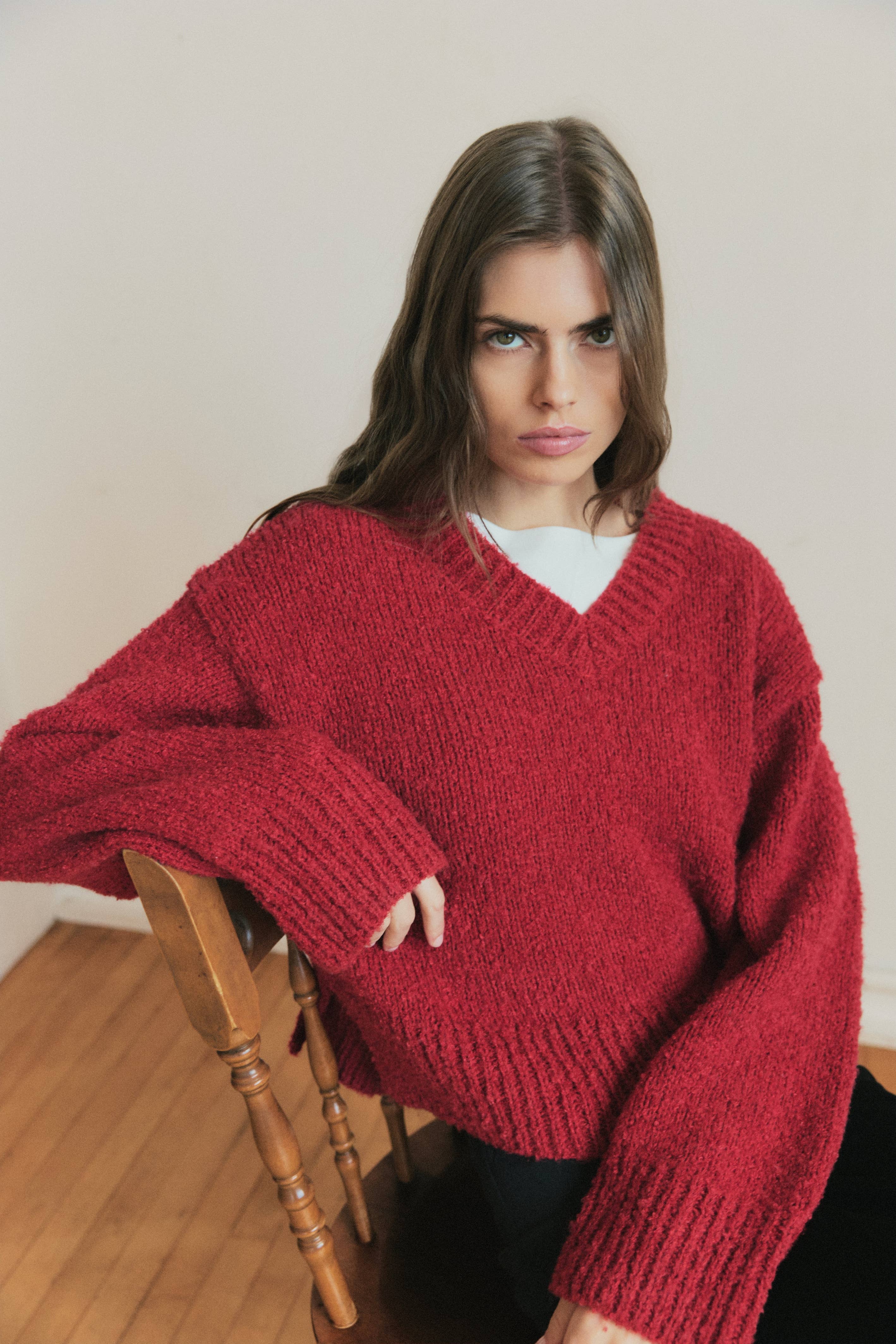 MOD REF - Wholesale Knit Sweater - Women's - The Glen Sweater | Oversized Boucle Knit V-Neck Sweater18