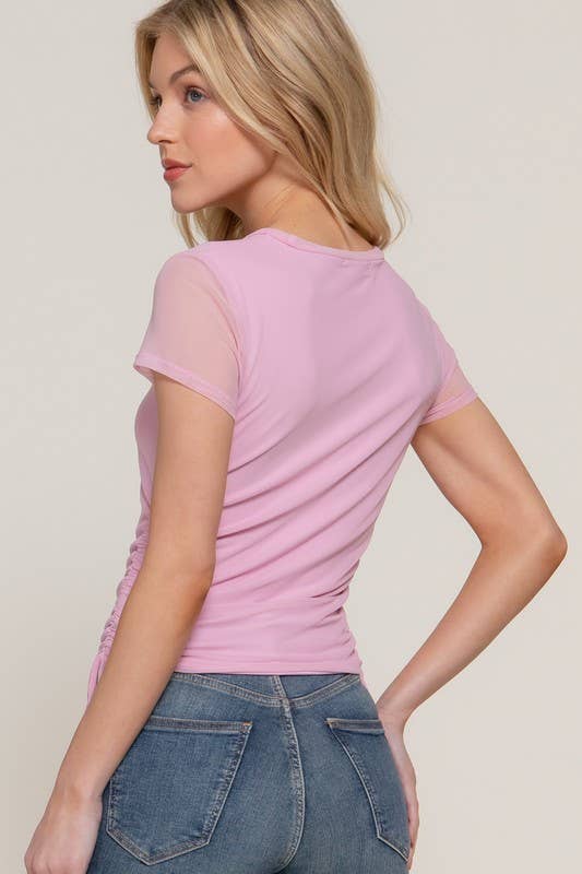 Vanilla Monkey - Wholesale Blouse - Dames - Korte Slv Gerimpelde Shirring Mesh Top2