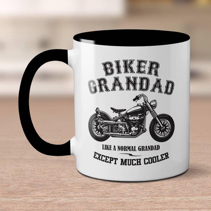 "Biker Grandad" Motorcycle Coffee Mug 11oz Two-Tone Ceramic for wholesale by SmartyPants
