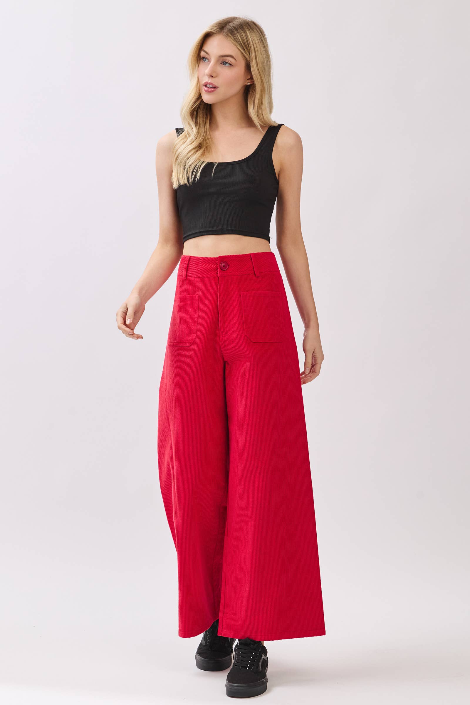 NOIR Pantalon large droit en velours côtelé en vente sur Faire6