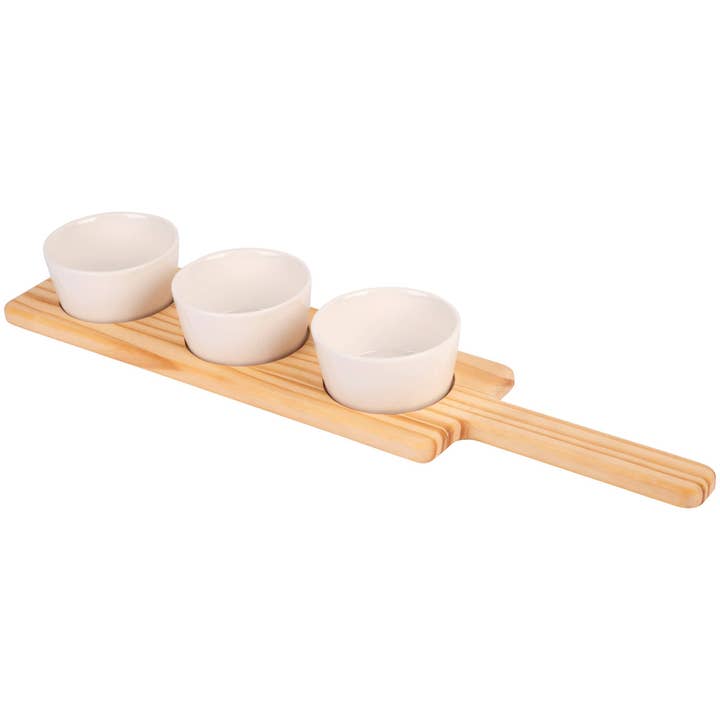Sandro 4pc Ceramic Bowl And Wood Serving Set for wholesale by Home Essentials