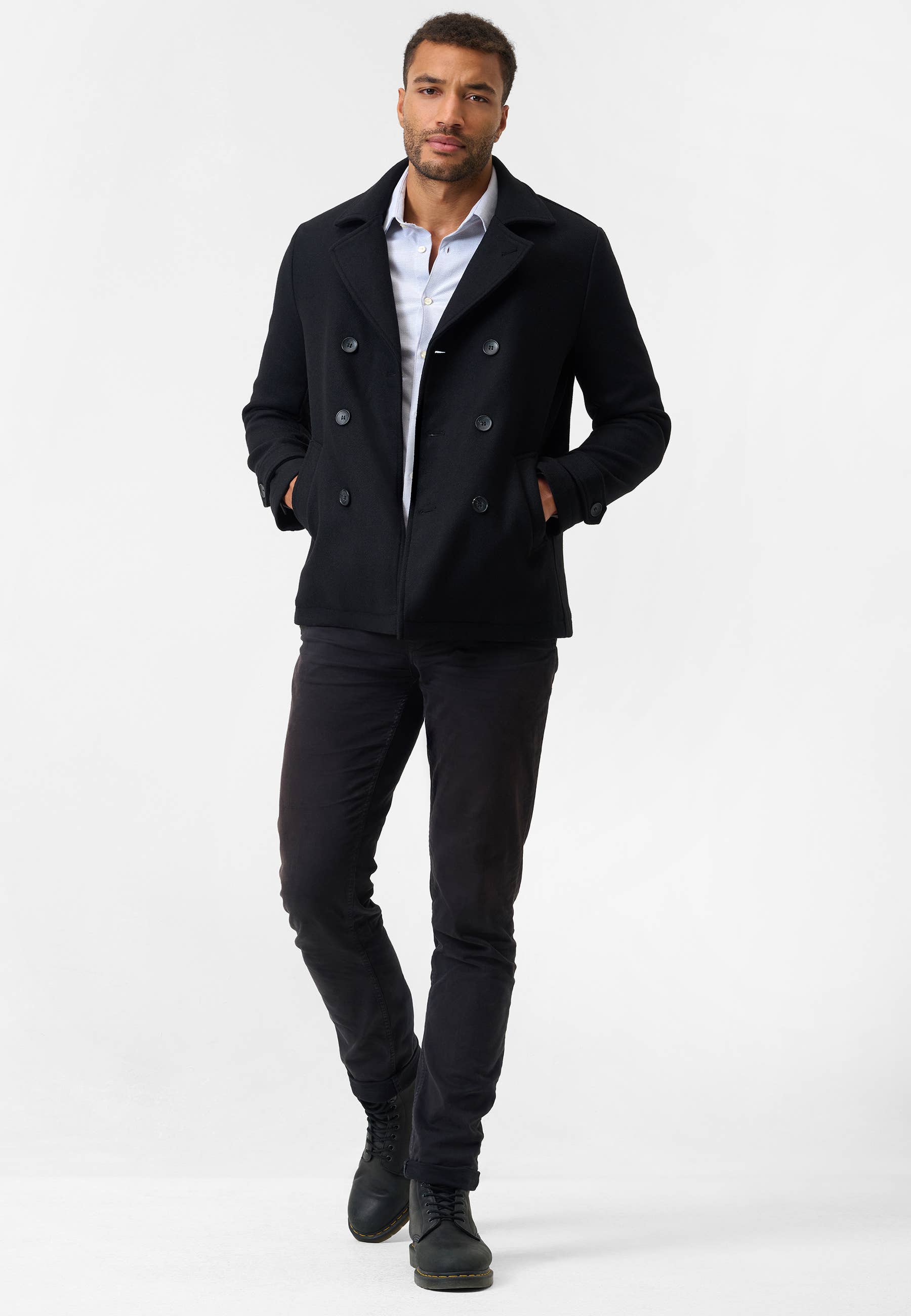 black Men's Marcello Peacoat made of wool for wholesale on Faire1