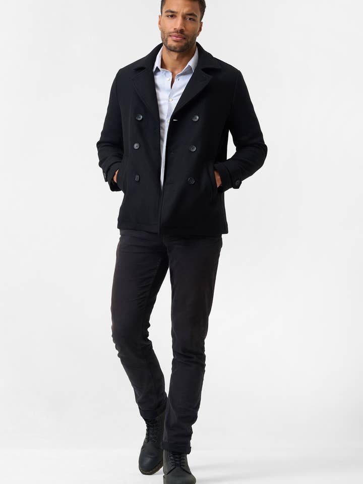 black Men's Marcello Peacoat made of wool for wholesale on Faire1