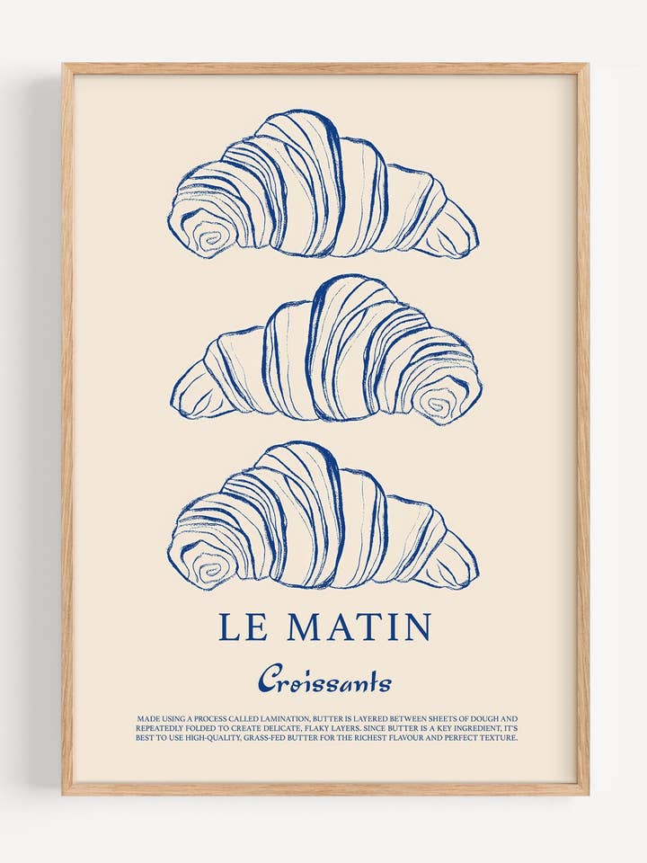 Croissant Art Print – French Bakery Kitchen Wall Poster I135-43 for wholesale by Peardrop Prints