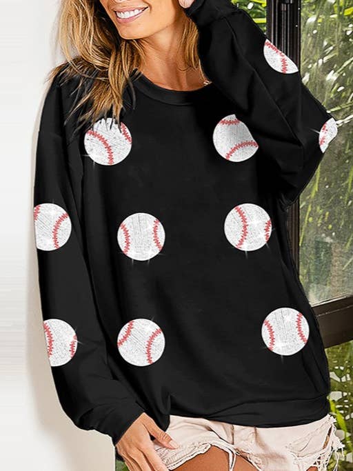 Baseball Sequins Languid Long-Sleeved Sweatshirt for wholesale by HIDDENBRAND