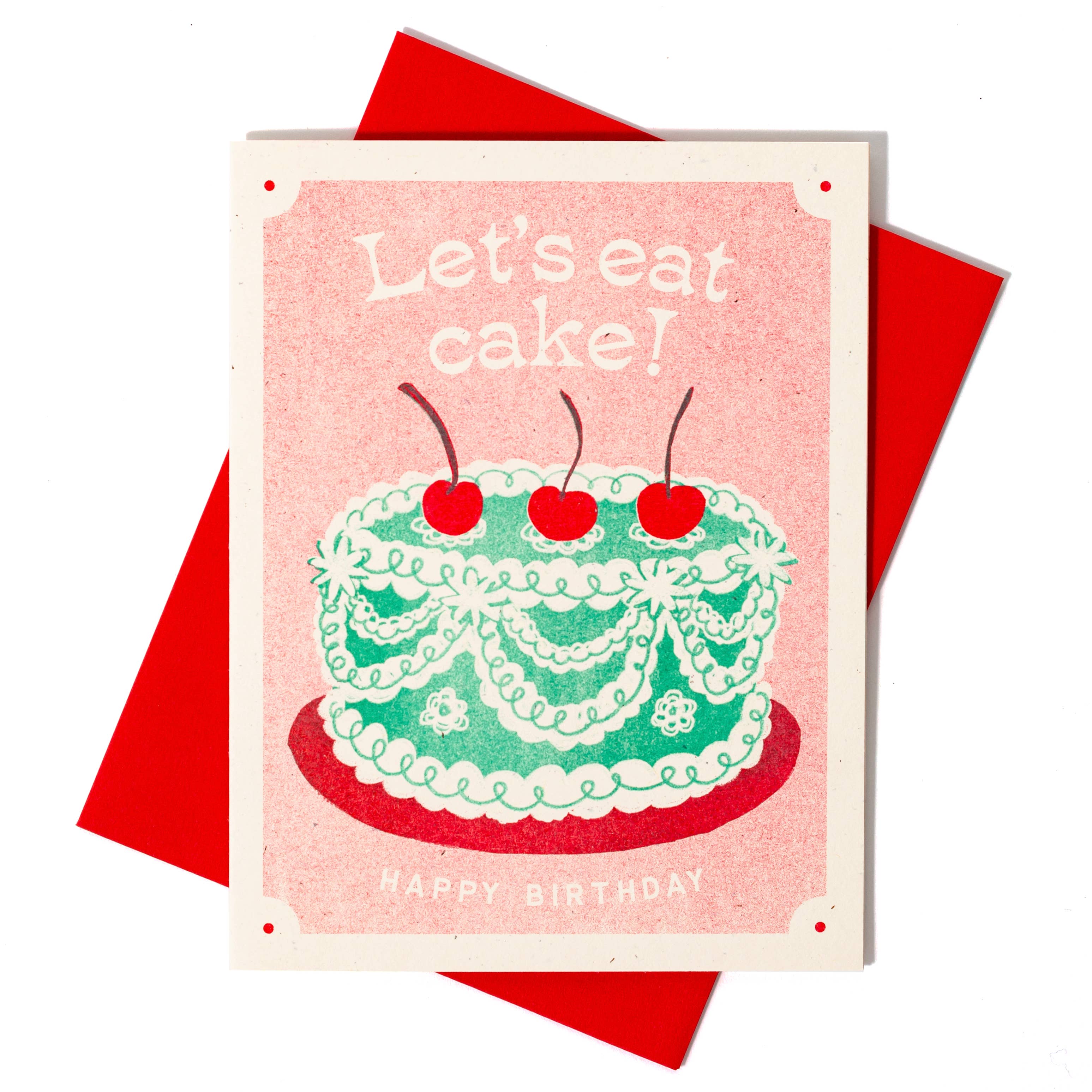Bromstad Printing Co. – postal de parabéns por atacado – Let's Eat Cake - Cartão de Aniversário Risógrafo2