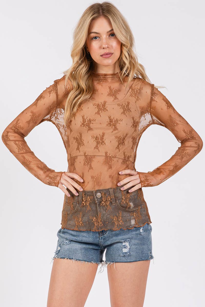 Sewn and Seen – wholesale Blus - Dam – LÅNGÄRMAD SPETSTOPP MED BLOMMÖNSTER88