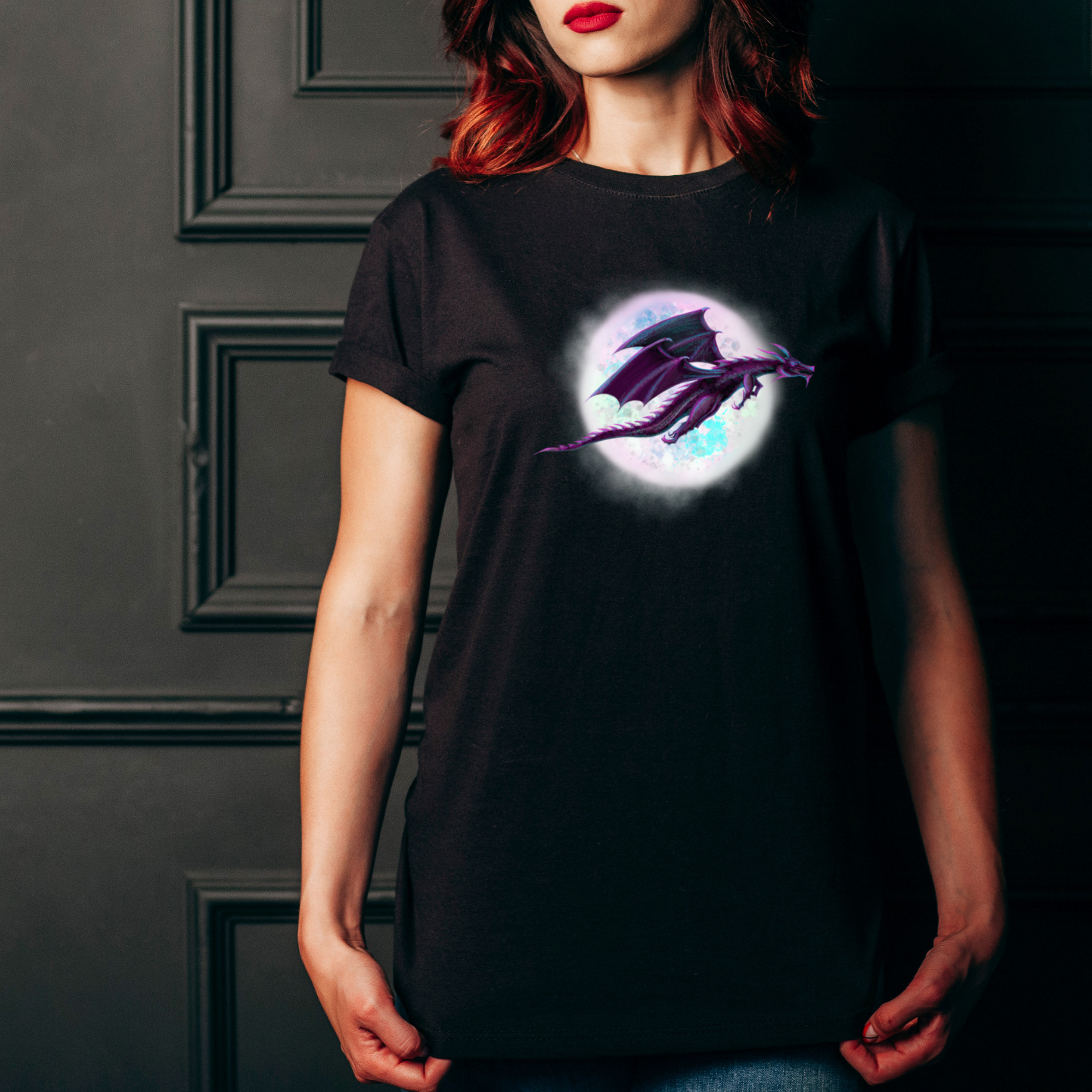 Hannah Kate Makes - Wholesale T-Shirt (Graphic) - Unisex - Dragon Moon T-shirt - Black - 100% Cotton - Gothic Whimsy3