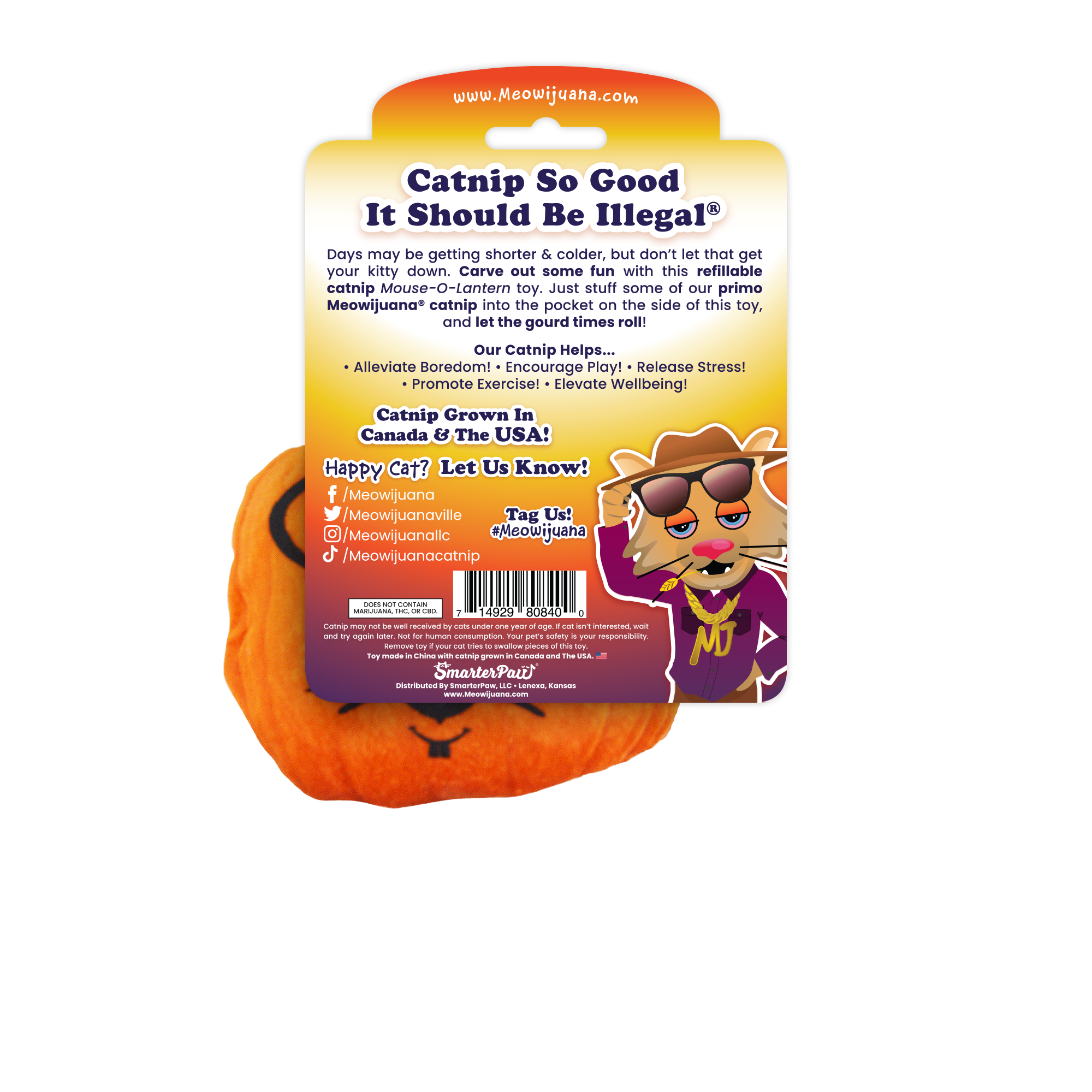 SmarterPaw | Meowijuana & Doggijuana - Wholesale Pet Toy - Cat - Meowijuana® Get Spooked Pumpkin & Harvest Moon Clip Strip10