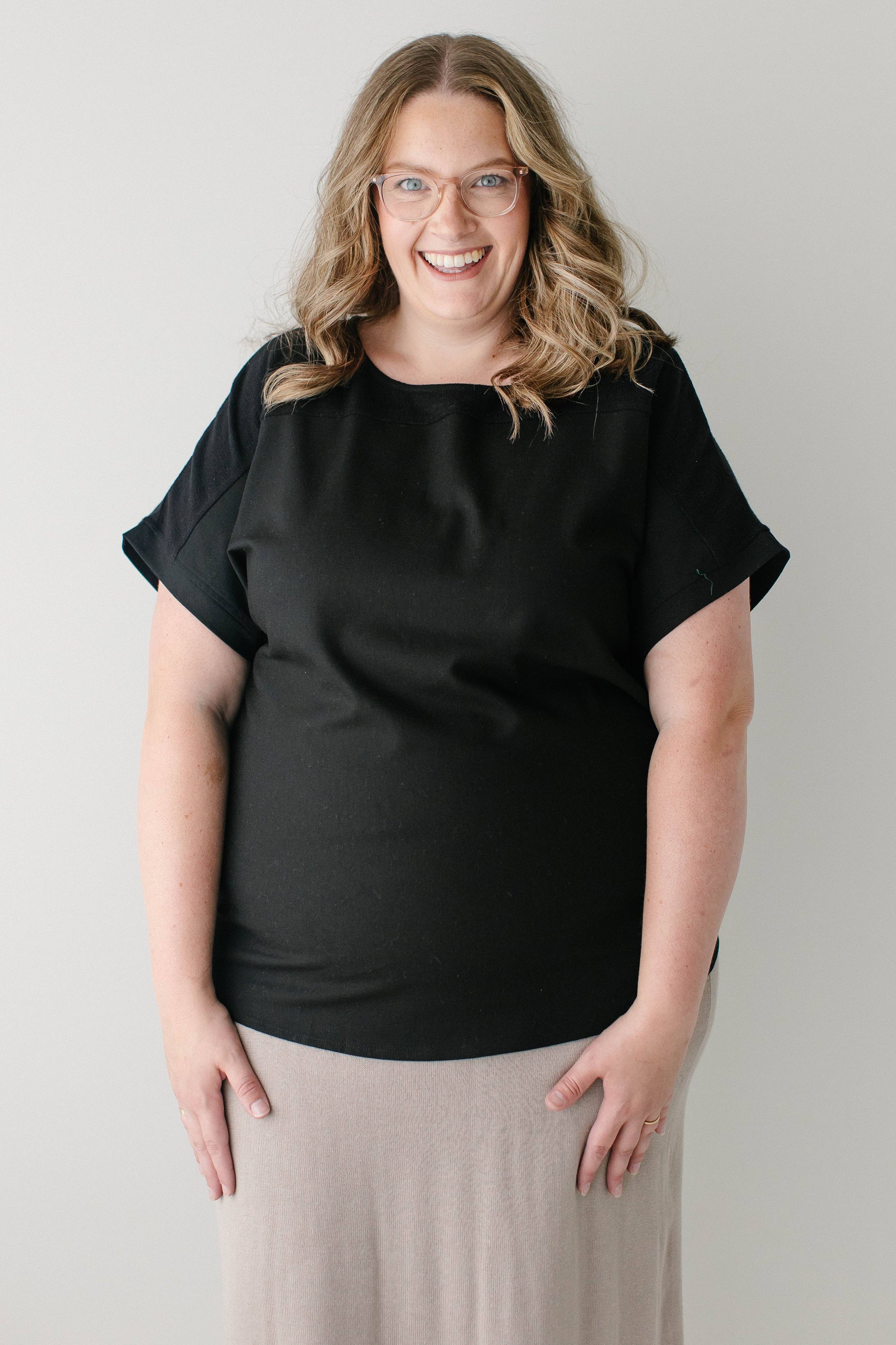 Black 'Callie' Linen Blend Dolman Sleeve Top FINAL SALE for wholesale on Faire7