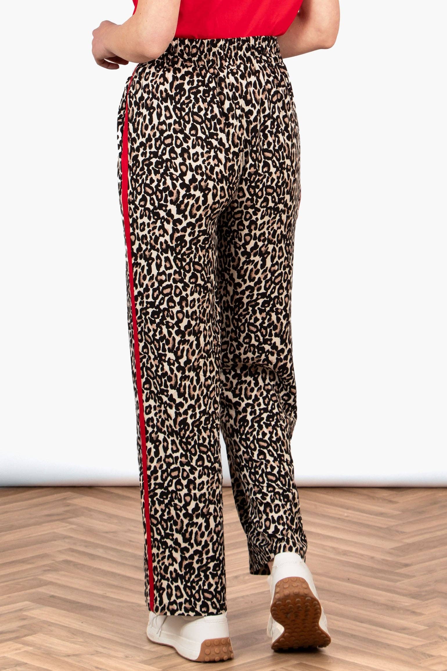 Sarta – wholesale Pants – Women's – Presley Wide Leg Trouser - Neutral/Red, Leopard Side Stripe3