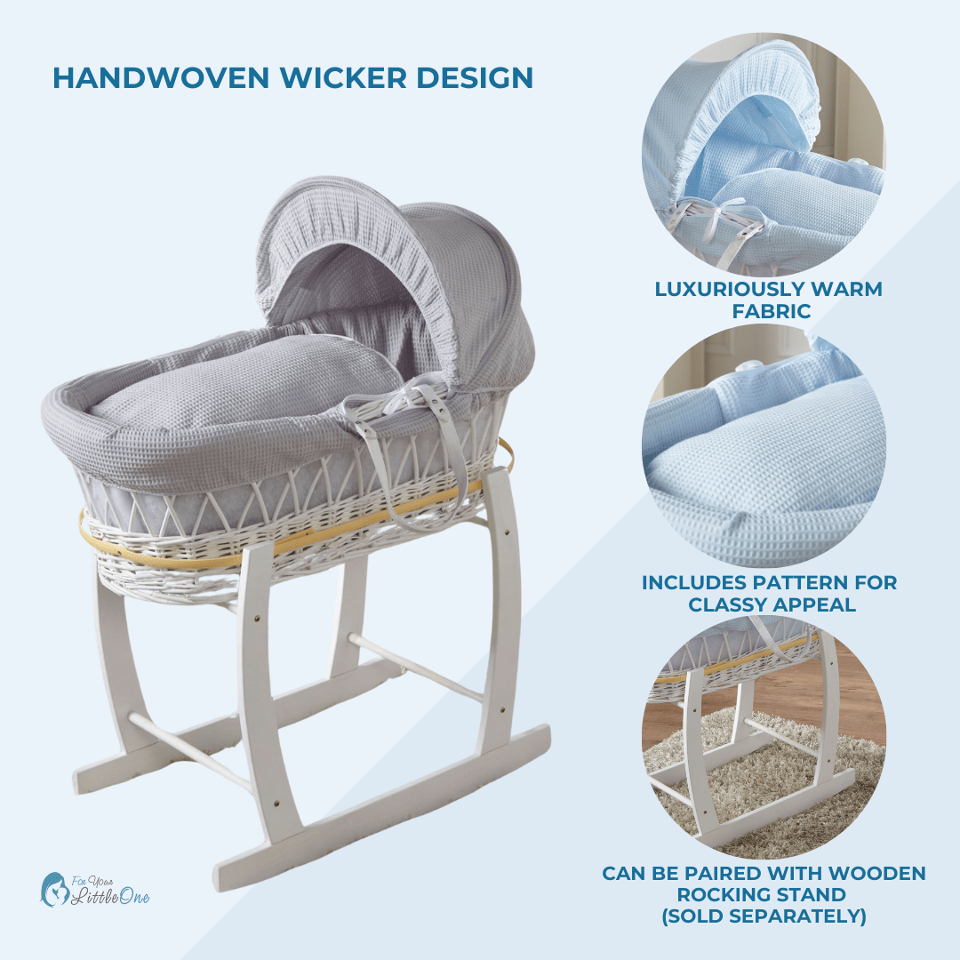 For Your Little One – wholesale Bassinet – Baby – Blue Dimple Grey Wicker Baby Moses Basket With Stand1