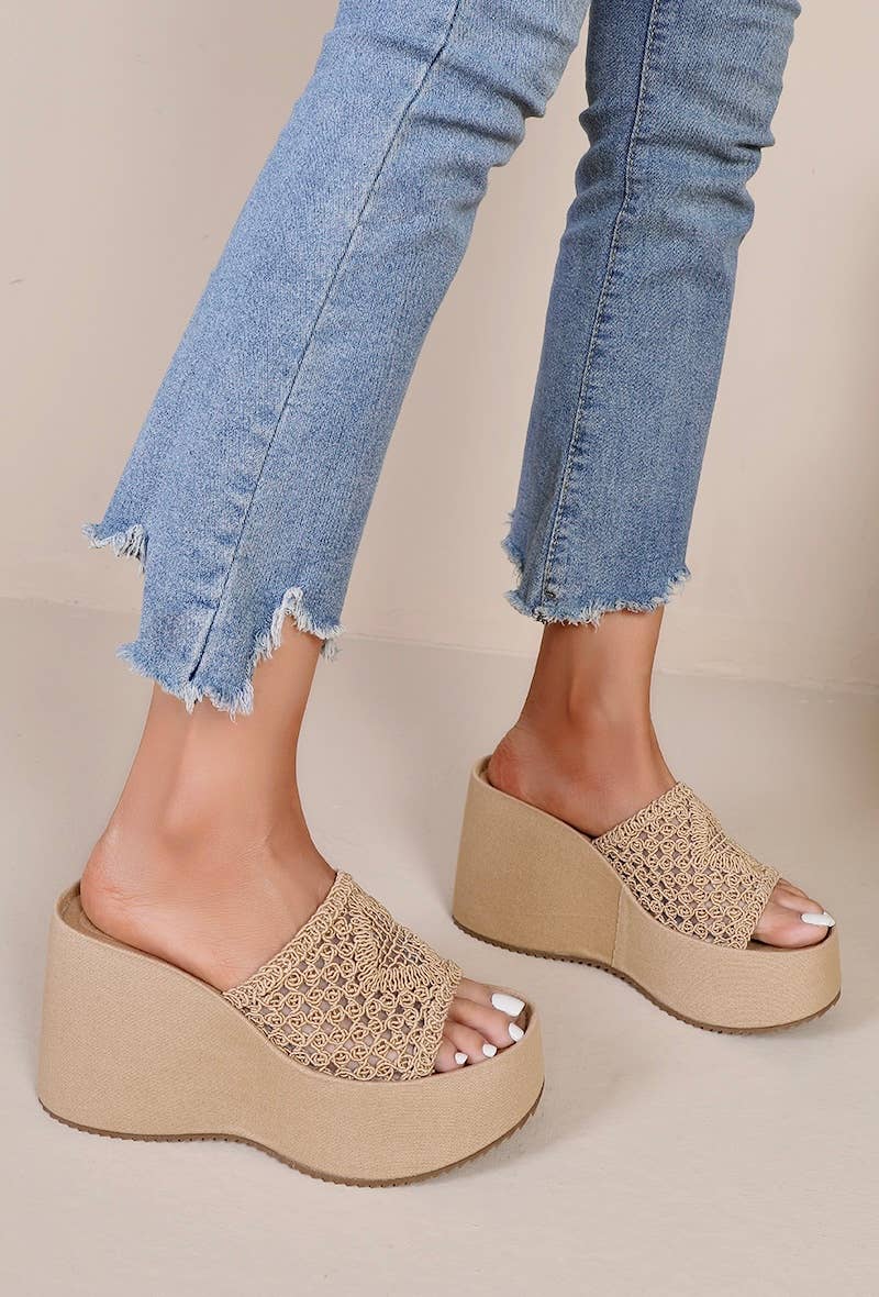 Joia Paris - Vente Chaussures compensées – femme - Claquette compensée en toile tendance H8-915
5