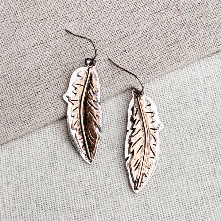 Juniper Wish - Wholesale Dangle Earrings - Vintage Embossed Feather Dangle Earrings for Women