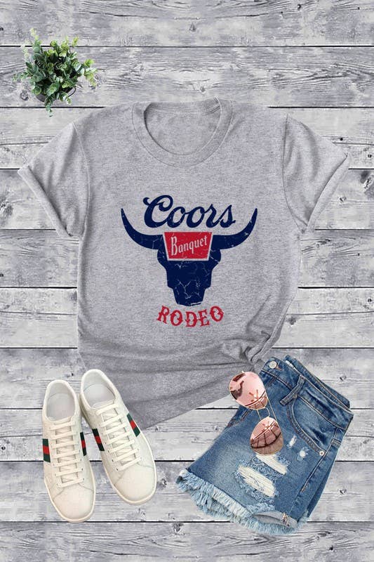 Top Avenue - Vente T-shirt sérigraphié – femme - T-shirt unisexe à col rond COORS RODEO, Beer, Summer12