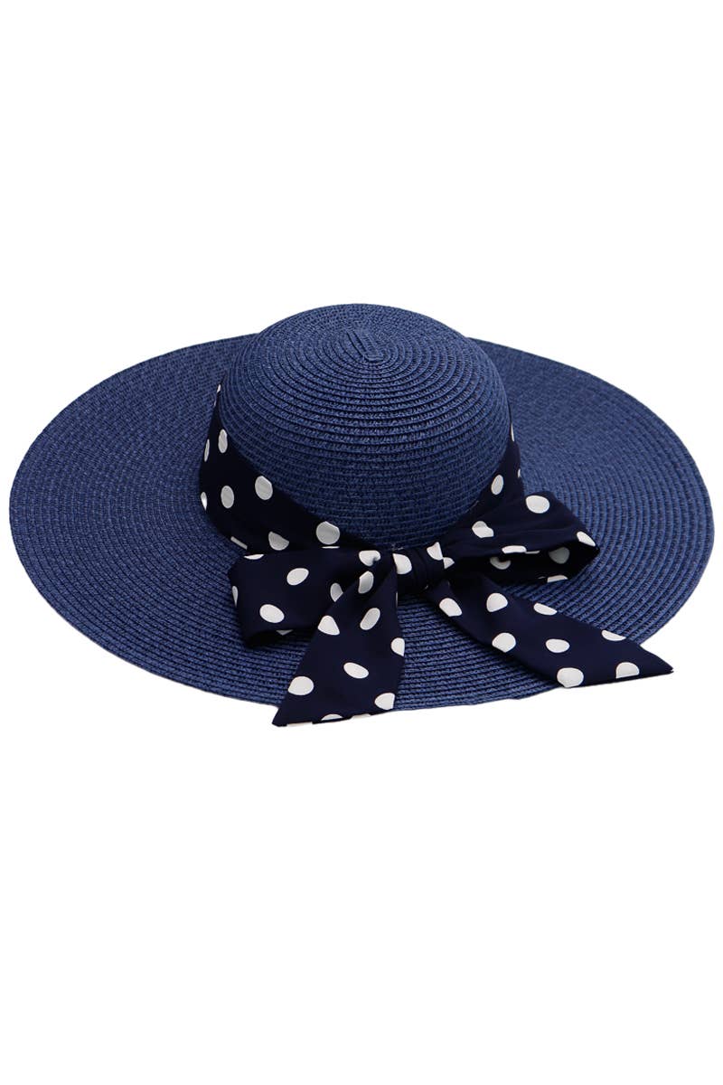 Cap Zone - Wholesale Straw Hat - Women's - Polka Dot Ribbon Tight Weave Straw Floppy Sun Hat8