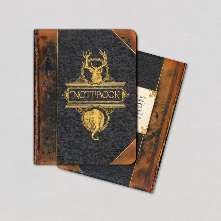 Animais em Couro Castanho - Caderno com Capa de Livro Vintage por atacado de Laughing Elephant