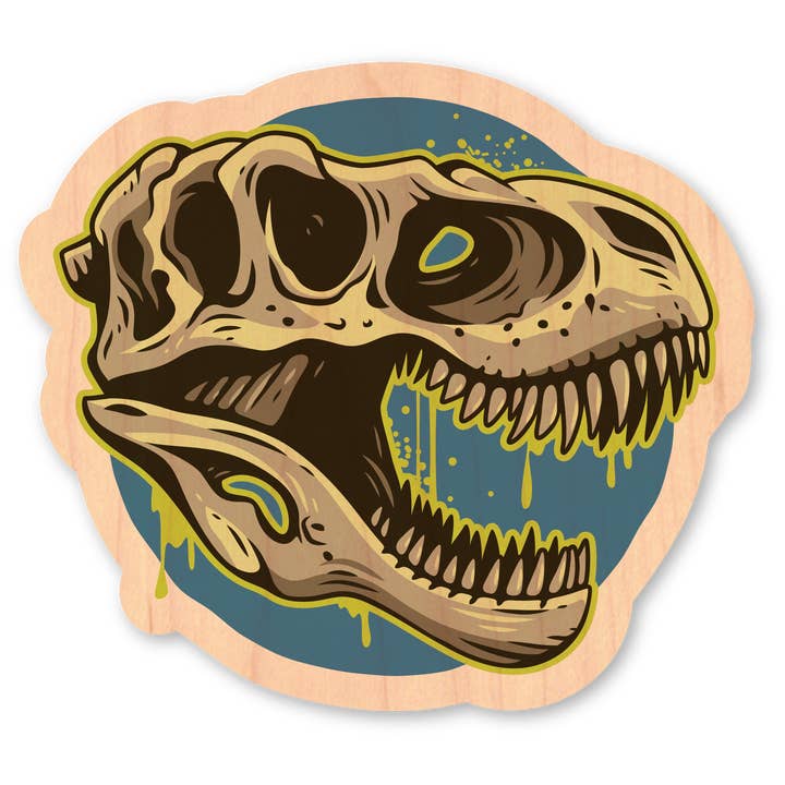 Mini Autocollant en Bois - Crâne de T-Rex Néon pour la vente par Morris Magnets
