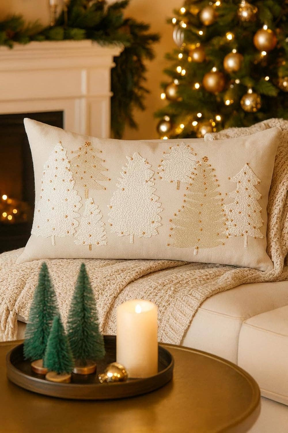 Fennco Styles - Wholesale Throw/Decorative Pillow - Ivory Embroidered Christmas Tree 12"x20" Throw Pillow0