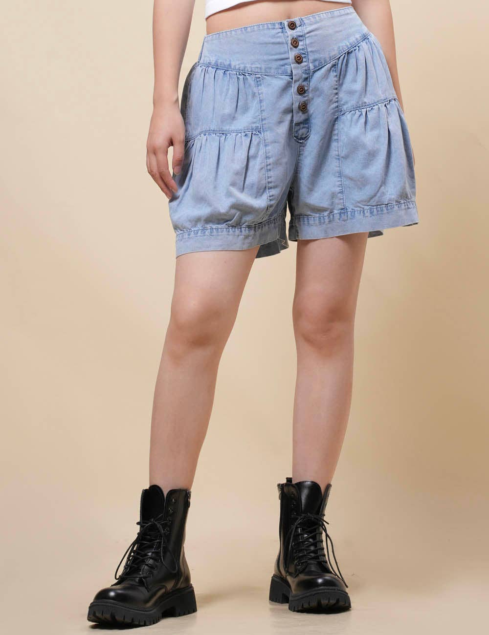 Sweetkama - Vente Short – femme - Short en jean à taille élastique en forme de citrouille pour femmes SKS4089