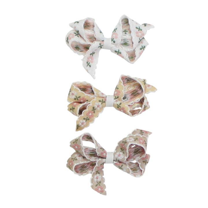 Dainty Floral Embroidered Bow for wholesale by Bows Arts