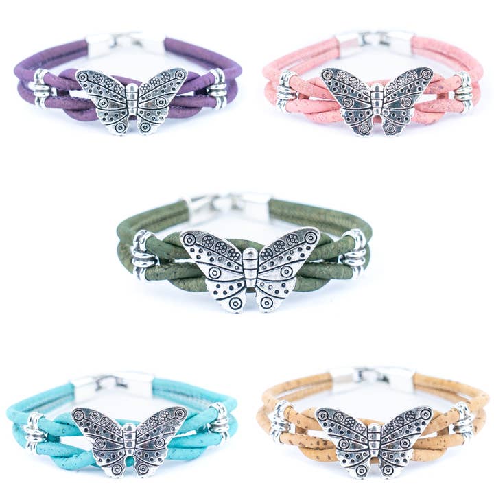 Butterfly Cork Bracelet – Handmade fashion ladies bracelet BR-496-MIX-5 for wholesale by Meninas Bonitas Cork