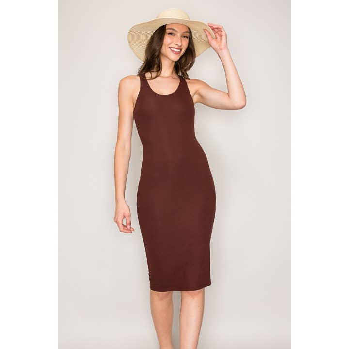 Racer Back Sleeveless Knee-Length Rib Midi Dress for wholesale by Popular 21