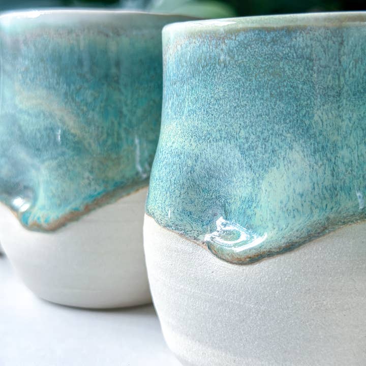 Van Isle Clayworks - Wholesale Coffee/Tea Cup - Turquoise Stoneware Cup - Shoreline Glaze - Pottery Ceramic2