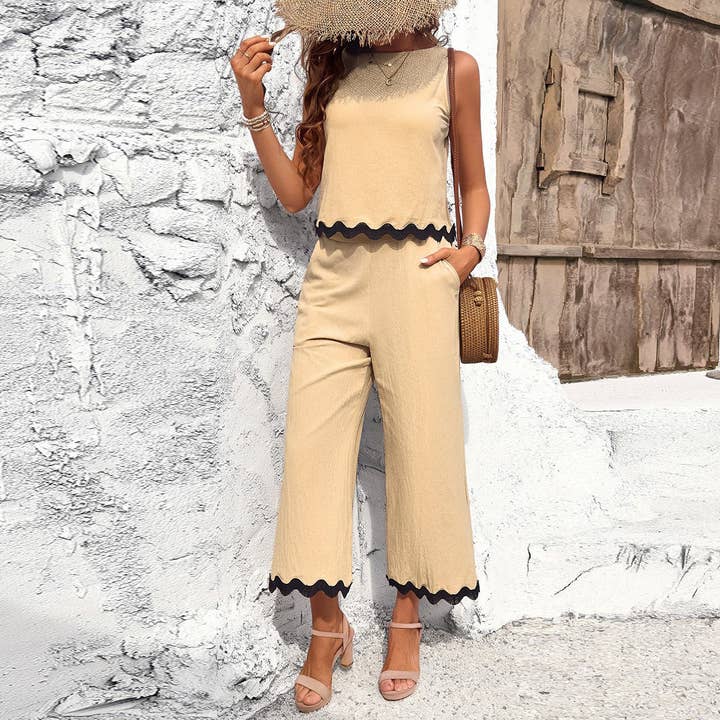 The Wave Trims Top & Capris 2 Pieces Set for wholesale by Love, Kuza