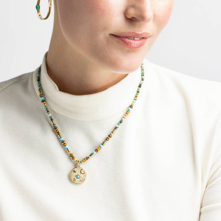 Luxenter - Wholesale Halskettinghanger - Ketting met veelkleurige natuursteen, 18k goud afwerking - Salki4