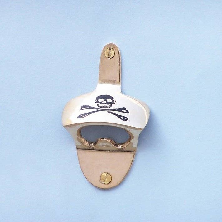 Hampton Nautical - Wholesale Bottle/Wine Opener - Solid Brass Pirate Skull and Crossbones Wall Mounted Bottle Opener 3.5"