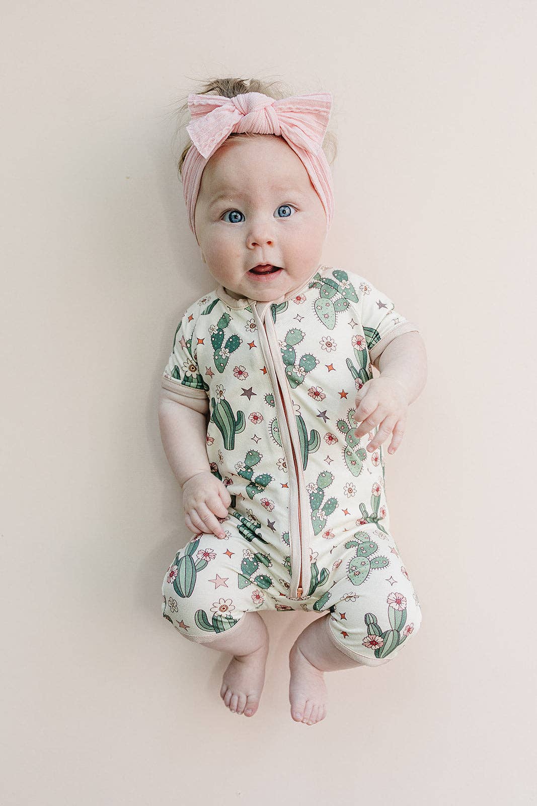 Lucky Panda Kids - Wholesale Jumpsuit - Baby - Baby Bamboo Shorty Romper | Cactus Flowers3