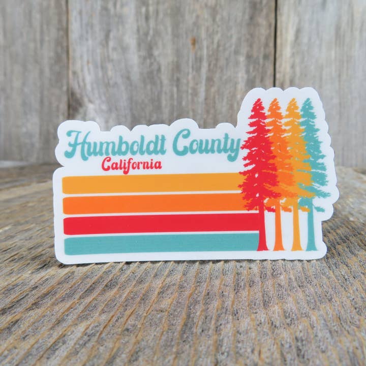 California Redwoods Humboldt County Klistermärke Retro Stil Blå Orange Resedator för wholesale av Kirk's Krafts