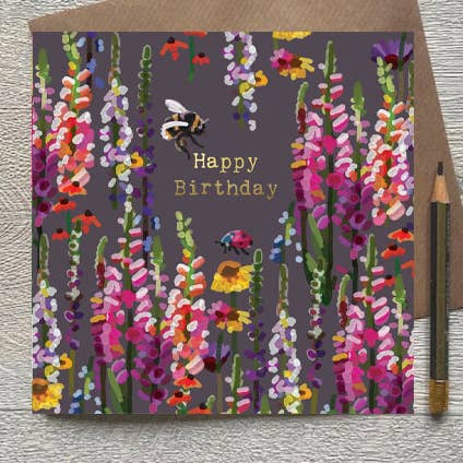 CG 01 - Happy Birthday bee brown Greeting Card for wholesale by Sarah Kelleher