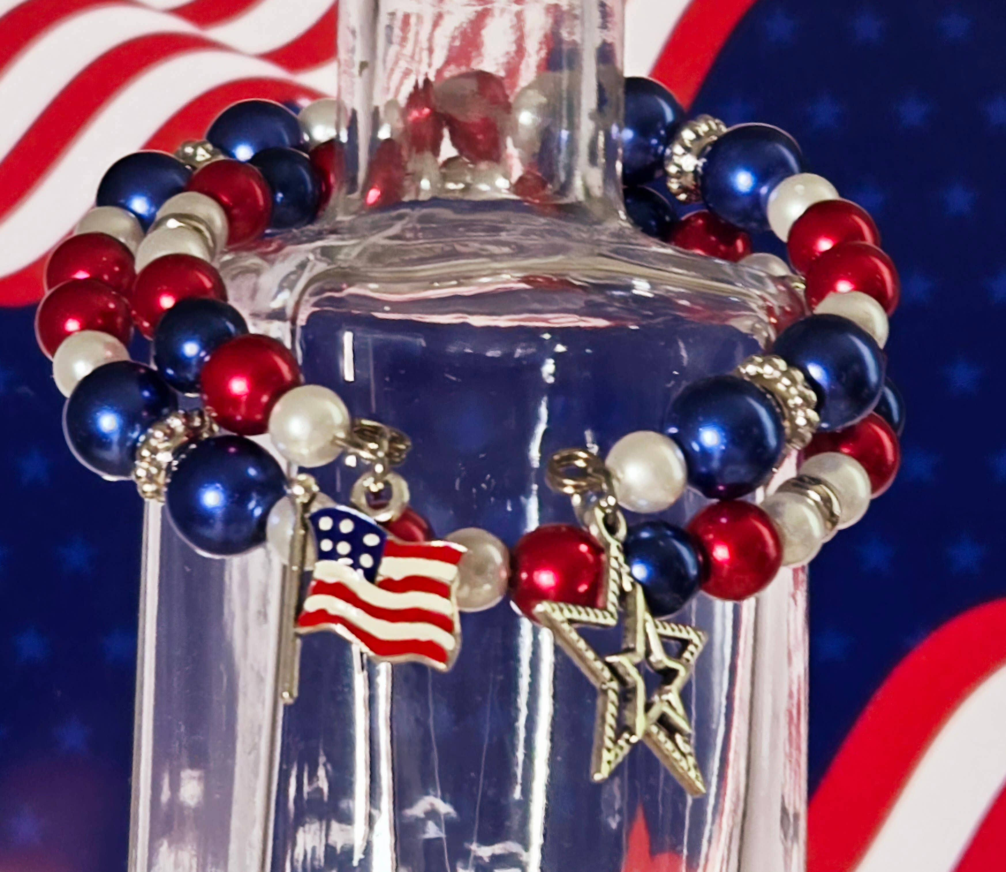 Fiona Accessories - Wholesale Bedelarmbandje - Amerikaanse Bangle Patriottische vlag Star Charm Coil Armband7