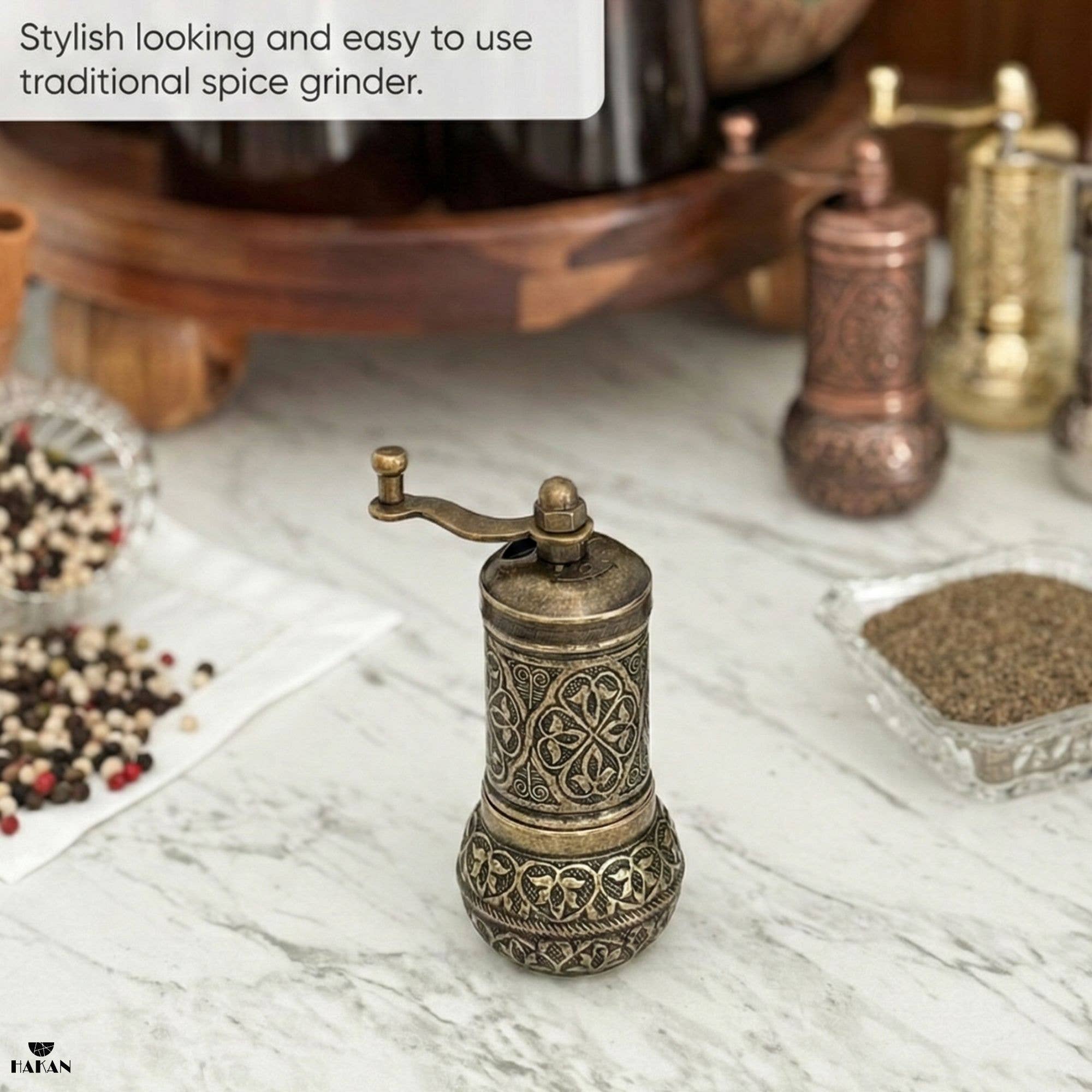 Hakan - Wholesale Pepper Mill - Copper Black Pepper Grinder, Refillable Spice Mill, 4.3 in18