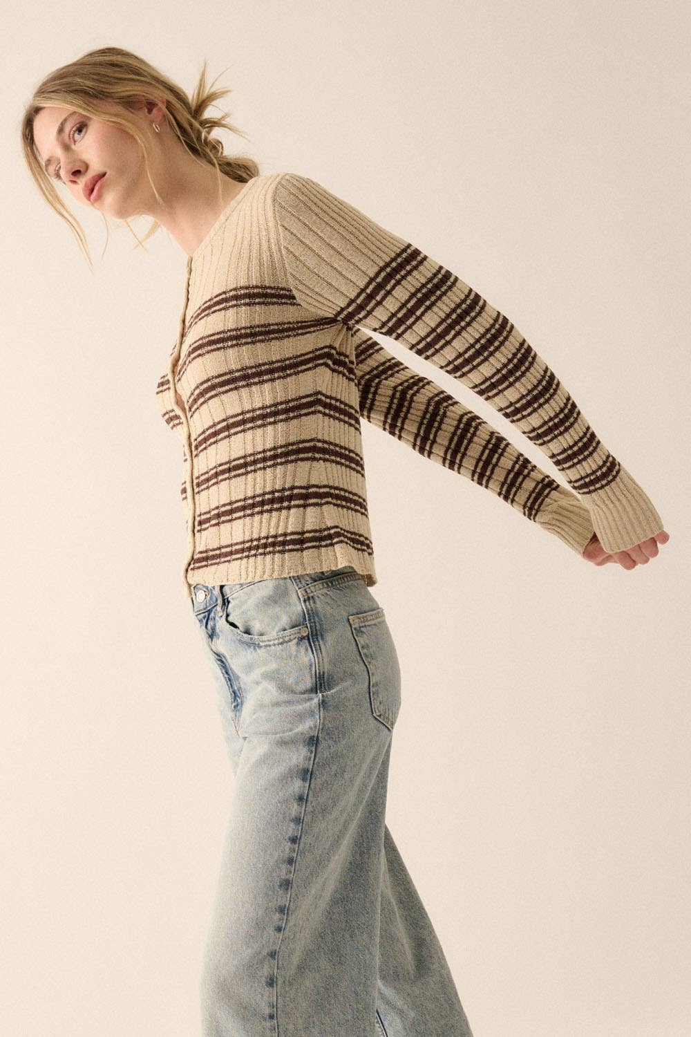 Promesa USA - Wholesale Knit Top - Women's - Striped Buttoned Rib-Knit Top10
