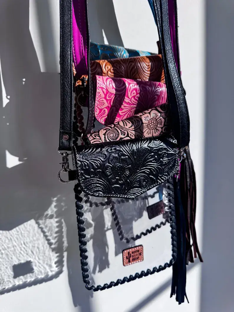 Boho Ranch Shop - Wholesale Crossbody Bag - Women's - Phone Clear Crossbody Western Tooled Leather Mobile Purse1