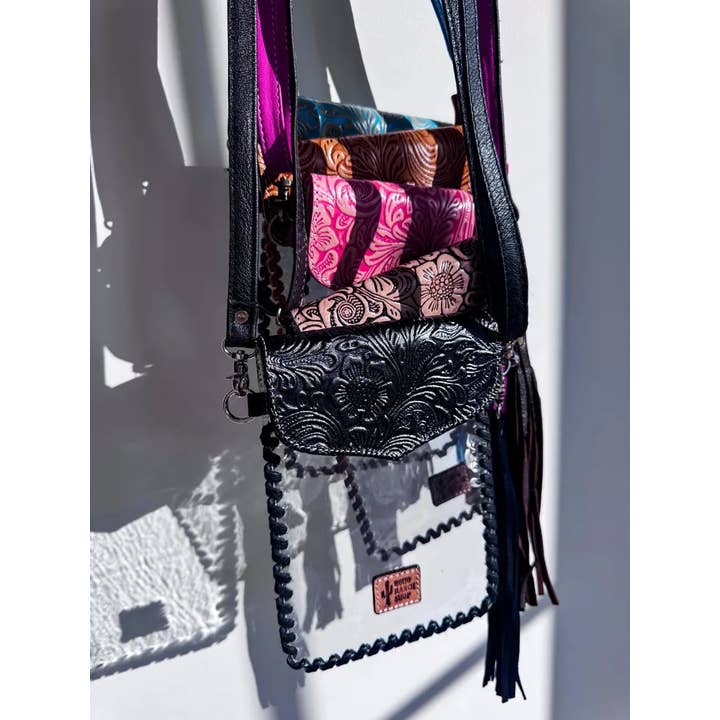 Boho Ranch Shop - Wholesale Crossbody Bag - Women's - Phone Clear Crossbody Western Tooled Leather Mobile Purse1