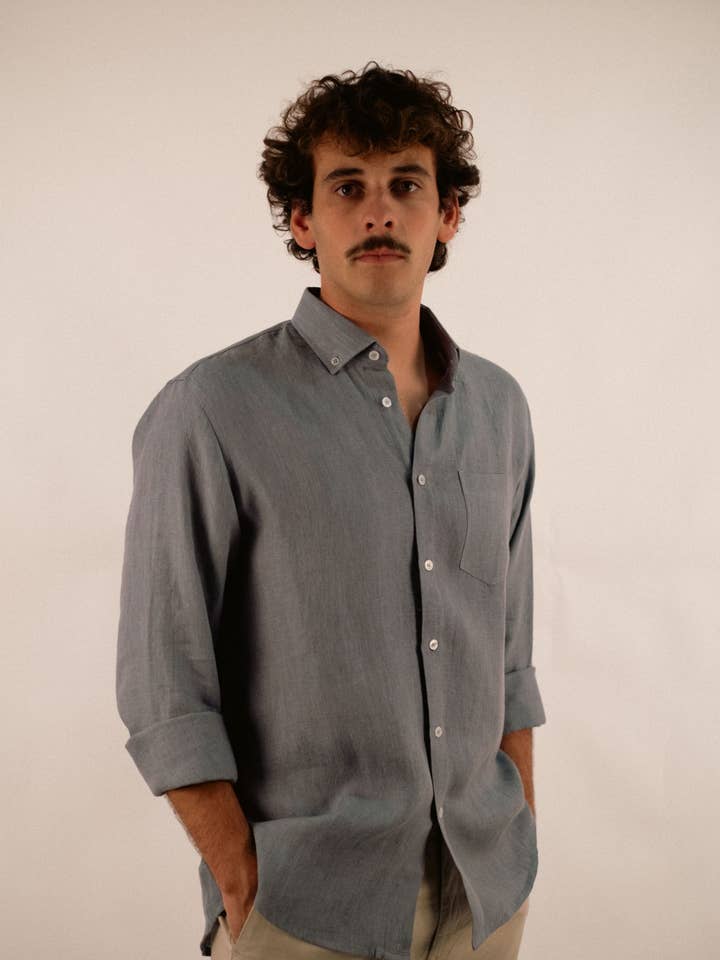 Camisa de lino verde para venta al por mayor de ARMAZÉM DAS MALHAS