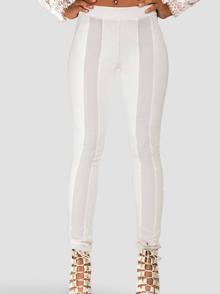 Women's Ivory Stretch Ponte Legging, Chiffon Sheer Panel for wholesale by Standards & Practices