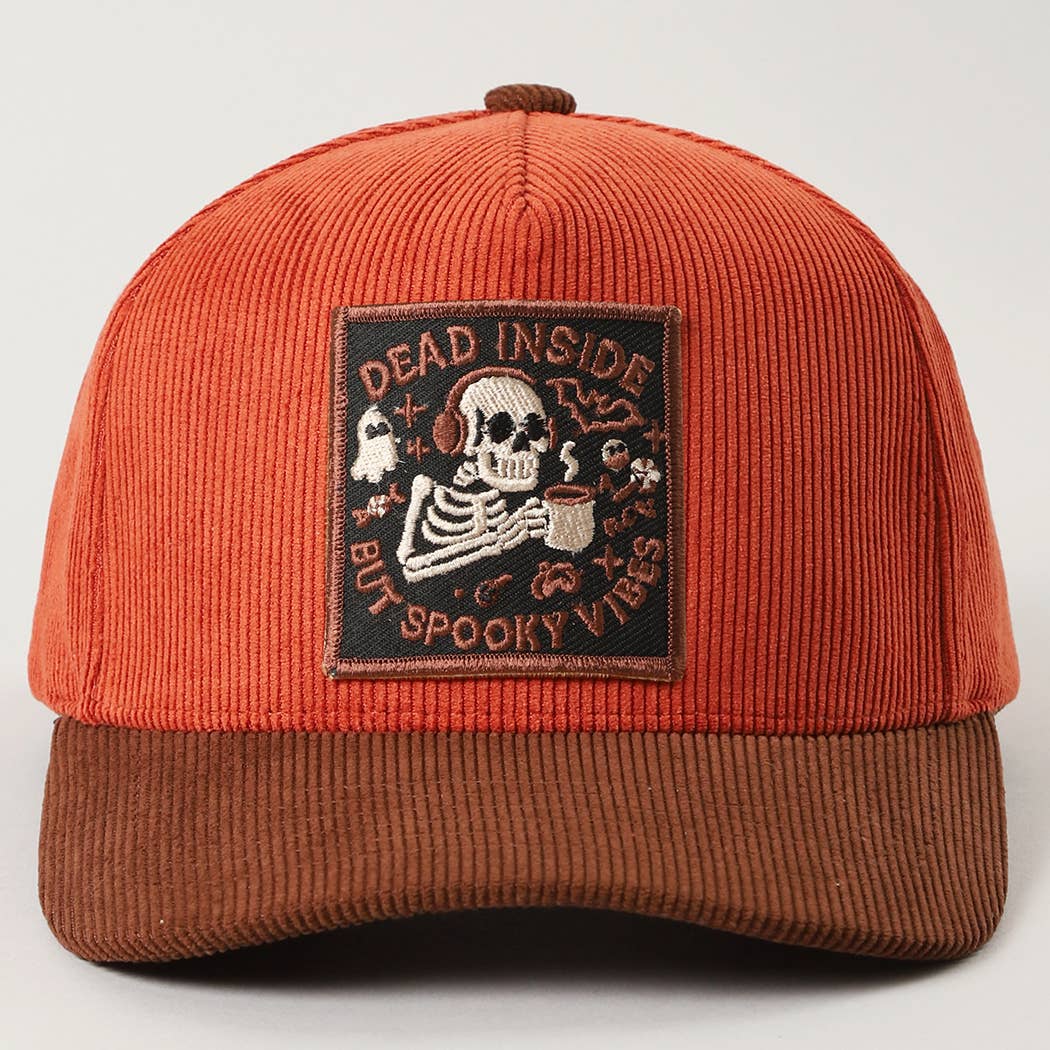 Fashion City - Wholesale Trucker Hat - Unisex - Dead Inside Skull Spooky Vibe Corduroy Trucker Cap10