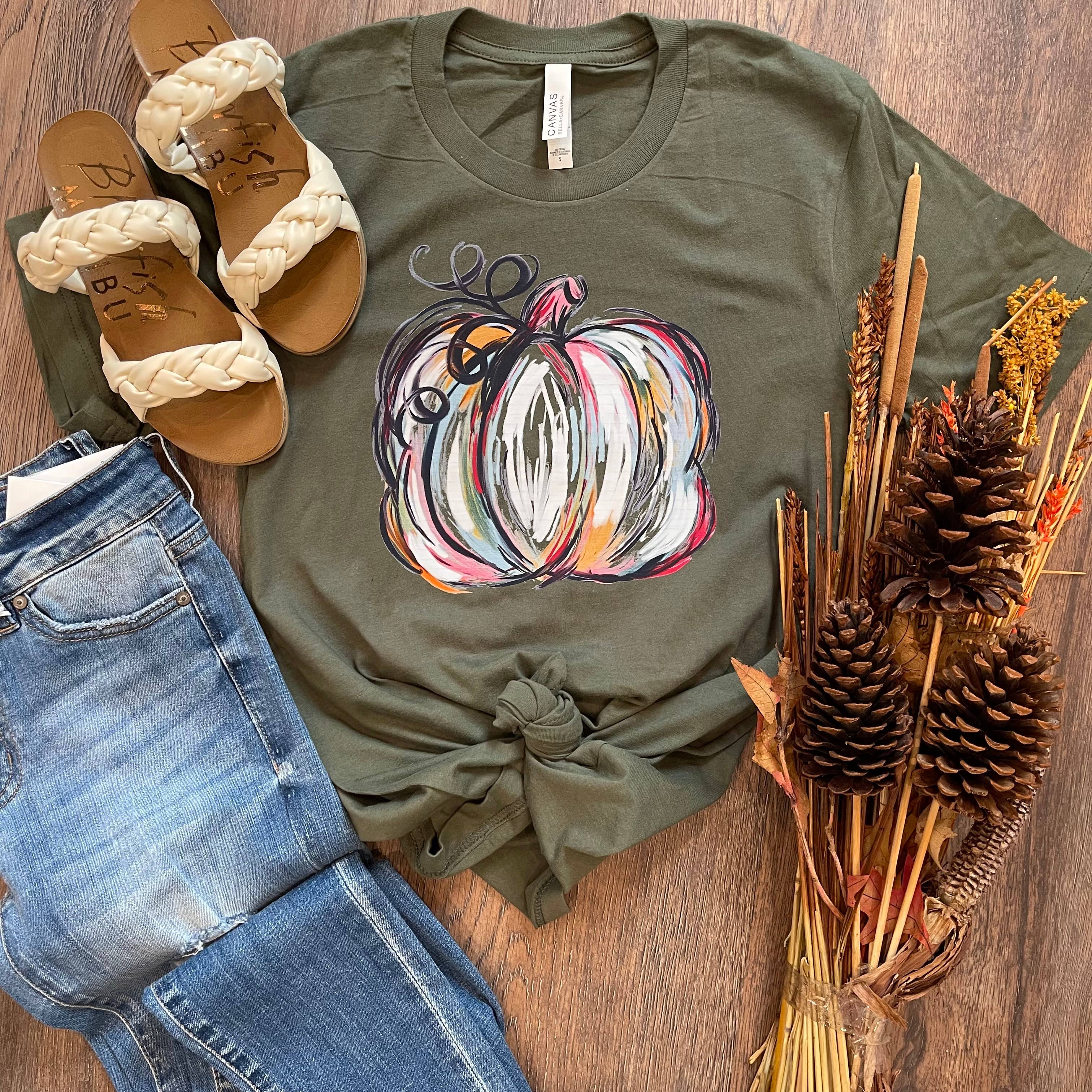 Kiki's Boutique - Wholesale Screen Printed T-Shirt - Women's - Watercolor Pumpkin Tee1