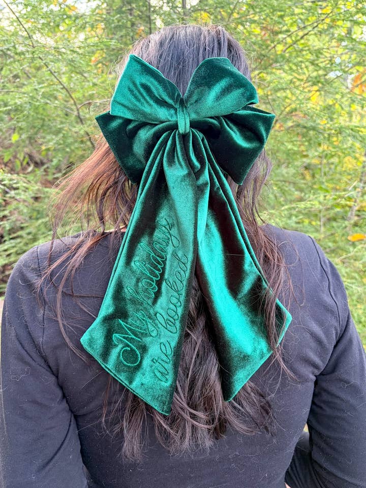 Holidays Are Booked Velvet Bow | Bookish Hair Accessory for wholesale by Blissfully Bookish Company