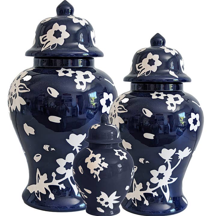 Sakura Ginger Jars in Navy Blue for wholesale by Lo Home | Ruby Clay