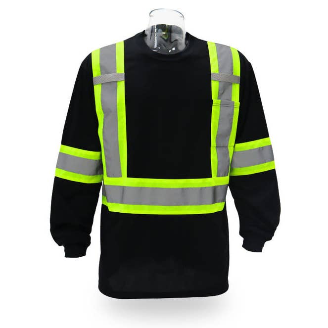 High Visibility Contrast Long Sleeve Safety Black T-shirt for wholesale on Faire0