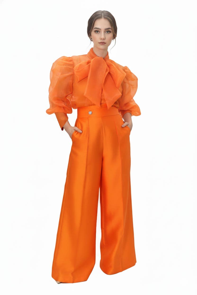 ORANGE B1079 WIDE LEG PALAZZO PANTS for wholesale on Faire