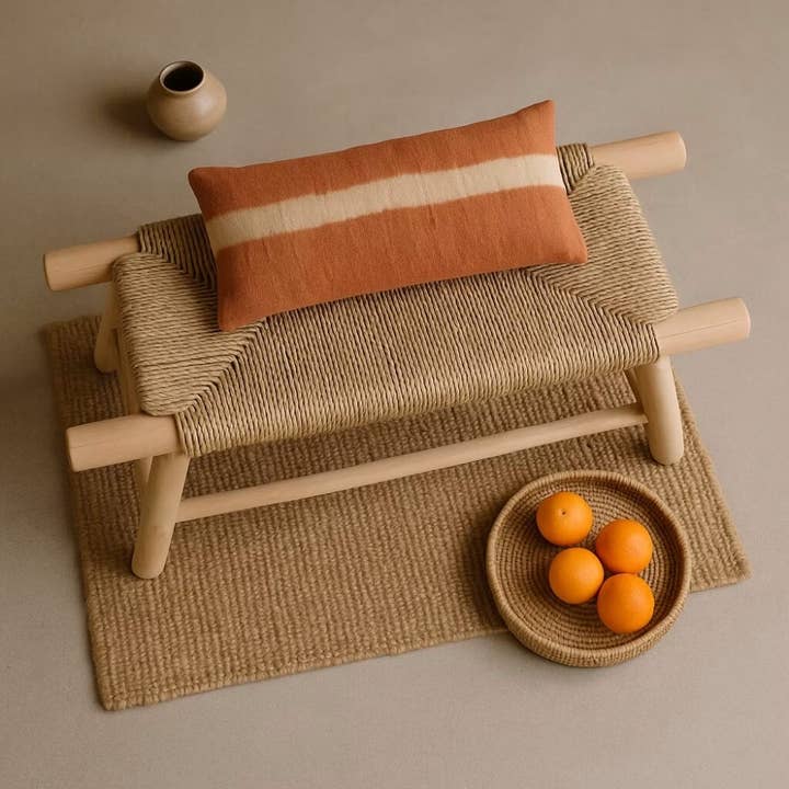 High crafty - Wholesale Bench - Handwoven Moroccan Straw Bench – Eco-Friendly Palm Leaf & Le3