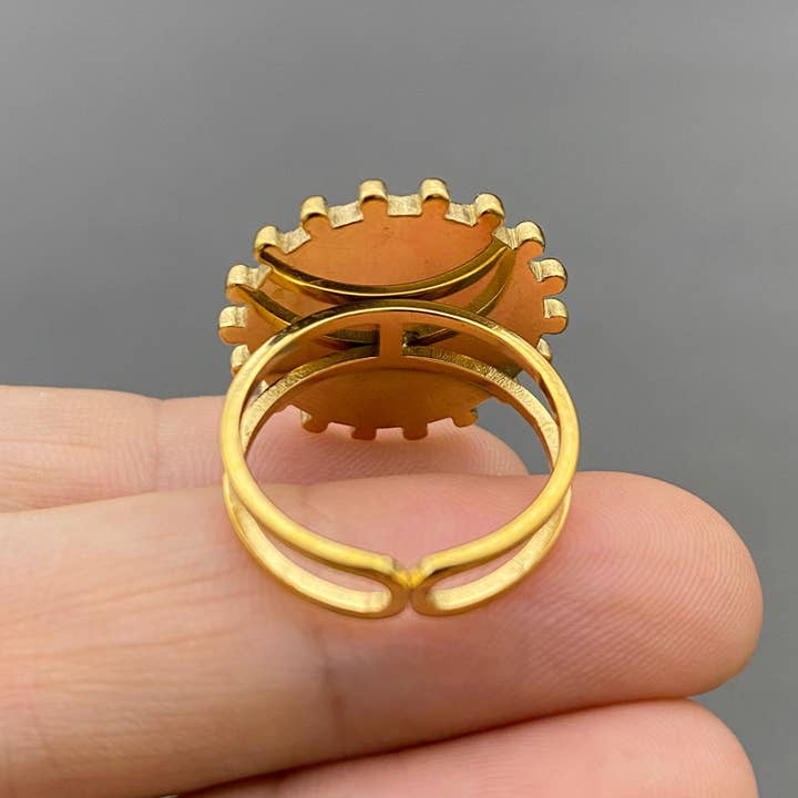 Mio Queena - Wholesale Cocktail/Statement Ring - Dried Flower 18K Gold Plated S.Steel Adjustable Ring - FGS/PDF3