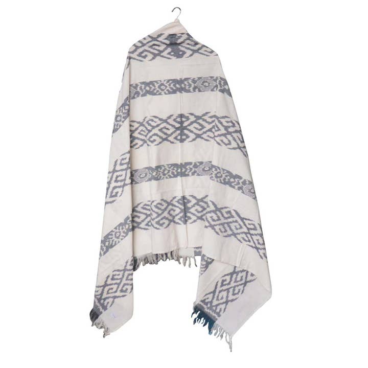 Kasih Co-op - Wholesale Throw Blanket - Ikat Blanket Throw, White & Gray Handwoven in Indonesia